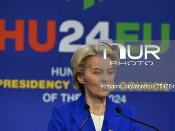 A joint press conference is held by Ursula Von Der Leyen, President of the European Commission, Charles Michel, President of the European Co...