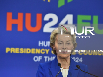 A joint press conference is held by Ursula Von Der Leyen, President of the European Commission, Charles Michel, President of the European Co...