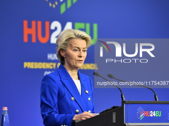 A joint press conference is held by Ursula Von Der Leyen, President of the European Commission, Charles Michel, President of the European Co...