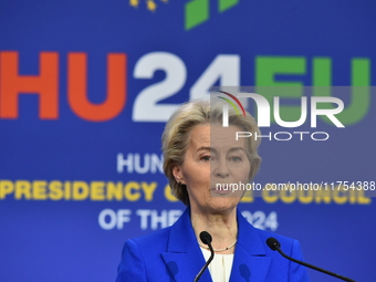 A joint press conference is held by Ursula Von Der Leyen, President of the European Commission, Charles Michel, President of the European Co...