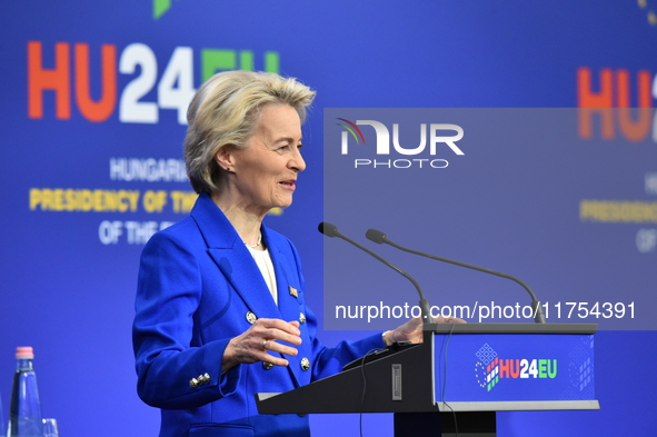 A joint press conference is held by Ursula Von Der Leyen, President of the European Commission, Charles Michel, President of the European Co...