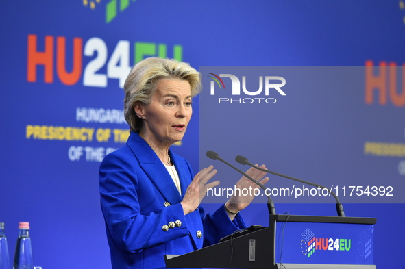 A joint press conference is held by Ursula Von Der Leyen, President of the European Commission, Charles Michel, President of the European Co...