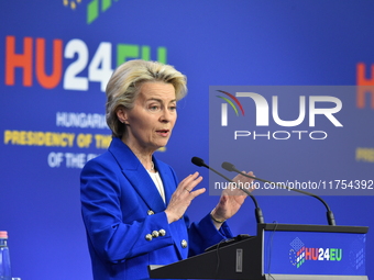 A joint press conference is held by Ursula Von Der Leyen, President of the European Commission, Charles Michel, President of the European Co...