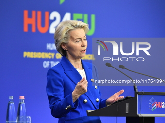 A joint press conference is held by Ursula Von Der Leyen, President of the European Commission, Charles Michel, President of the European Co...