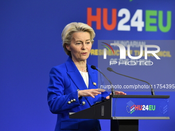 A joint press conference is held by Ursula Von Der Leyen, President of the European Commission, Charles Michel, President of the European Co...