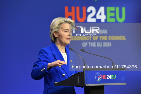 A joint press conference is held by Ursula Von Der Leyen, President of the European Commission, Charles Michel, President of the European Co...