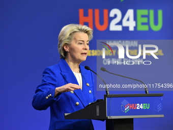 A joint press conference is held by Ursula Von Der Leyen, President of the European Commission, Charles Michel, President of the European Co...