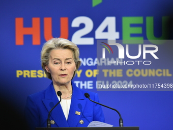 A joint press conference is held by Ursula Von Der Leyen, President of the European Commission, Charles Michel, President of the European Co...