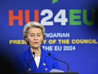 A joint press conference is held by Ursula Von Der Leyen, President of the European Commission, Charles Michel, President of the European Co...