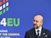 A joint press conference is held by Ursula Von Der Leyen, President of the European Commission, Charles Michel, President of the European Co...