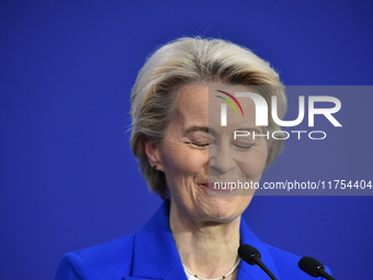 A joint press conference is held by Ursula Von Der Leyen, President of the European Commission, Charles Michel, President of the European Co...