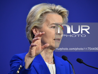 A joint press conference is held by Ursula Von Der Leyen, President of the European Commission, Charles Michel, President of the European Co...