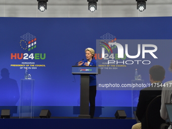 A joint press conference is held by Ursula Von Der Leyen, President of the European Commission, Charles Michel, President of the European Co...