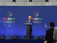 A joint press conference is held by Ursula Von Der Leyen, President of the European Commission, Charles Michel, President of the European Co...