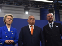 A joint press conference is held by Ursula Von Der Leyen, President of the European Commission, Charles Michel, President of the European Co...