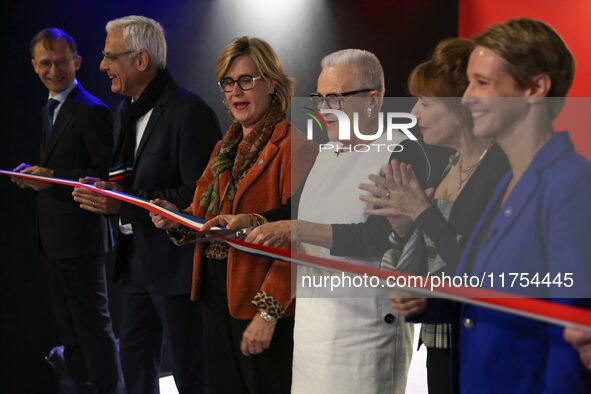 French Delegate Minister for Rural Affairs, Trade and Crafts Francoise Gatel (white jacket), French Delegate Minister for Social and Solidar...