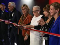 French Delegate Minister for Rural Affairs, Trade and Crafts Francoise Gatel (white jacket), French Delegate Minister for Social and Solidar...