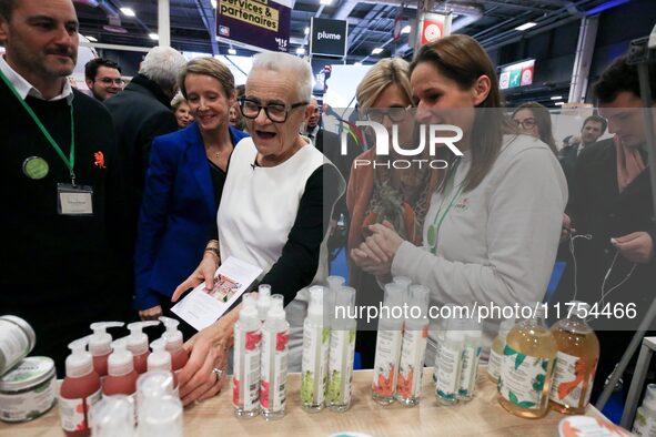 French Delegate Minister for Rural Affairs, Trade and Crafts Francoise Gatel (white jacket), French Delegate Minister for Social and Solidar...