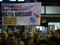 Catalan left-wing and independentist groups demonstrate in front of the headquarters of the Popular Party, led by the regional government of...