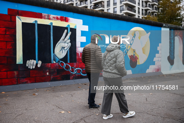 East Side Gallery a day ahead of the 35th anniversary of the fall of the Berlin Wall. Berlin, Germany on November 8th, 2024. 