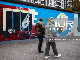 East Side Gallery a day ahead of the 35th anniversary of the fall of the Berlin Wall. Berlin, Germany on November 8th, 2024. (