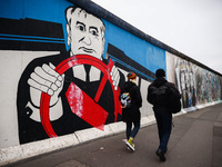 A mural with Mikhail Gorbachev at East Side Gallery a day ahead of the 35th anniversary of the fall of the Berlin Wall. Berlin, Germany on N...