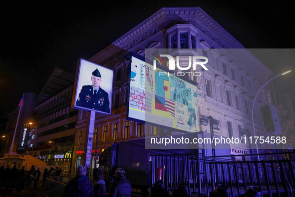 Checkpoint Charlie memorial site a day ahead of the 35th anniversary of the fall of the Berlin Wall. Berlin, Germany on November 8th, 2024. 