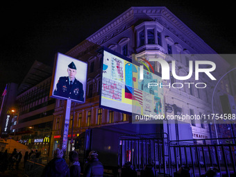 Checkpoint Charlie memorial site a day ahead of the 35th anniversary of the fall of the Berlin Wall. Berlin, Germany on November 8th, 2024....