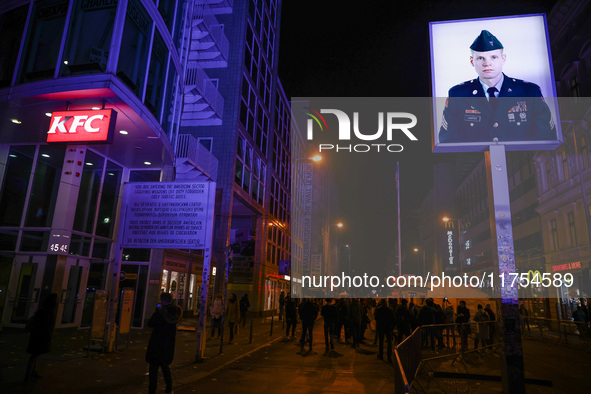 Checkpoint Charlie memorial site a day ahead of the 35th anniversary of the fall of the Berlin Wall. Berlin, Germany on November 8th, 2024. 