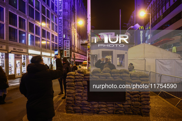 Checkpoint Charlie memorial site a day ahead of the 35th anniversary of the fall of the Berlin Wall. Berlin, Germany on November 8th, 2024. 