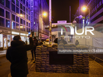 Checkpoint Charlie memorial site a day ahead of the 35th anniversary of the fall of the Berlin Wall. Berlin, Germany on November 8th, 2024....