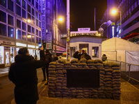 Checkpoint Charlie memorial site a day ahead of the 35th anniversary of the fall of the Berlin Wall. Berlin, Germany on November 8th, 2024....