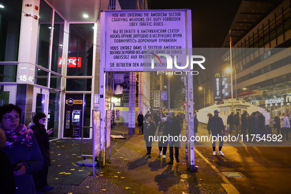 Checkpoint Charlie memorial site a day ahead of the 35th anniversary of the fall of the Berlin Wall. Berlin, Germany on November 8th, 2024. 