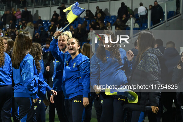 The Frosinone Calcio Women's Team plays during the 13th day of the Serie BKT Championship between Frosinone Calcio and Palermo F.C. at the B...