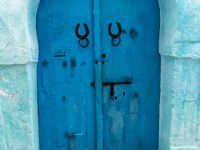 Tupical residential home door in an Old Town of Kairouan in central Tunisia on October30, 2024. (