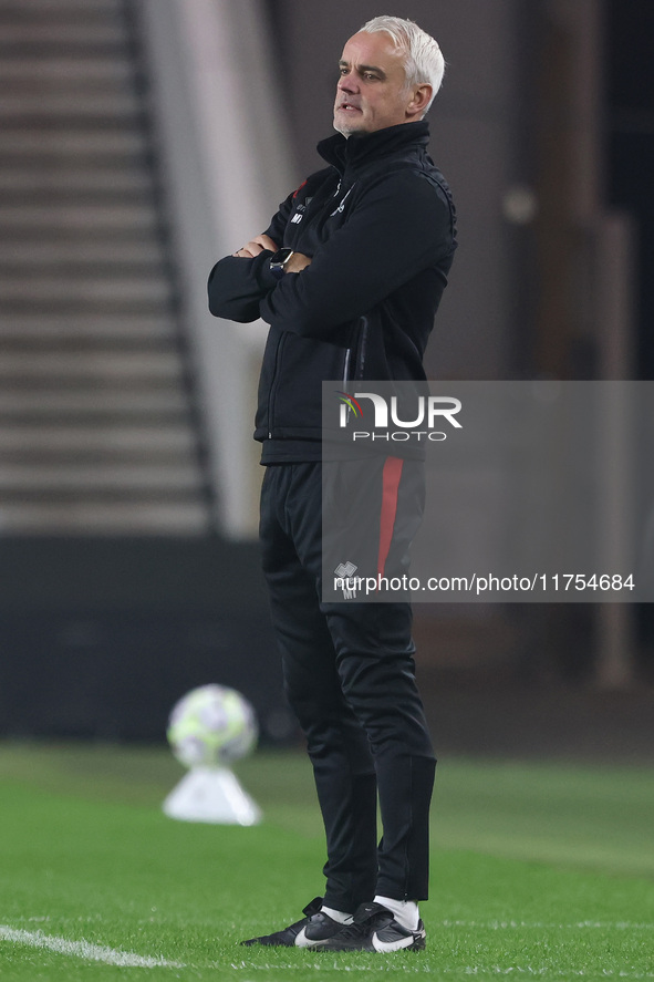 Middlesbrough's Under 21 coach Mark Tinkler looks on during the Premier League International Cup match between Middlesbrough Under 21s and B...