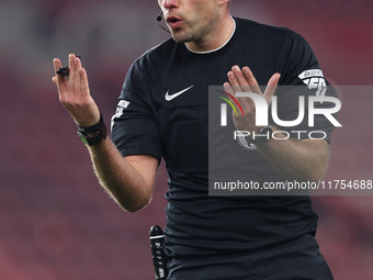 Match referee Adam Herczeg officiates during the Premier League International Cup match between Middlesbrough Under 21s and Borussia Monchen...