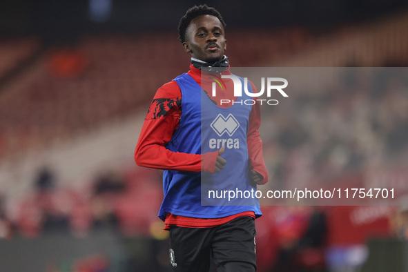 Yacou Traore warms up during the Premier League International Cup match between Middlesbrough Under 21s and Borussia Monchengladbach at the...