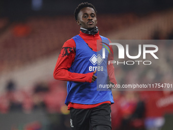 Yacou Traore warms up during the Premier League International Cup match between Middlesbrough Under 21s and Borussia Monchengladbach at the...