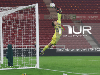 Borussia Monchengladbach's Maximillian Neutgens tips a shot over the bar during the Premier League International Cup match between Middlesbr...