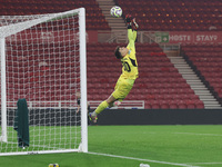 Borussia Monchengladbach's Maximillian Neutgens tips a shot over the bar during the Premier League International Cup match between Middlesbr...