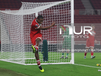 Hareem Bakre of Middlesbrough expresses his frustration on a water bottle during the Premier League International Cup match between Middlesb...