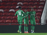 Winsley Boteli of Borussia Monchengladbach celebrates with Charles Herrmann and Dillon Berko after scoring their second goal during the Prem...