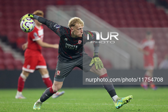 Thomas Glover of Middlesbrough plays during the Premier League International Cup match between Middlesbrough Under 21s and Borussia Moncheng...