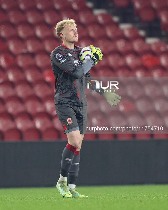 Thomas Glover of Middlesbrough plays during the Premier League International Cup match between Middlesbrough Under 21s and Borussia Moncheng...