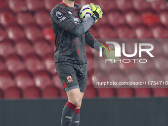 Thomas Glover of Middlesbrough plays during the Premier League International Cup match between Middlesbrough Under 21s and Borussia Moncheng...