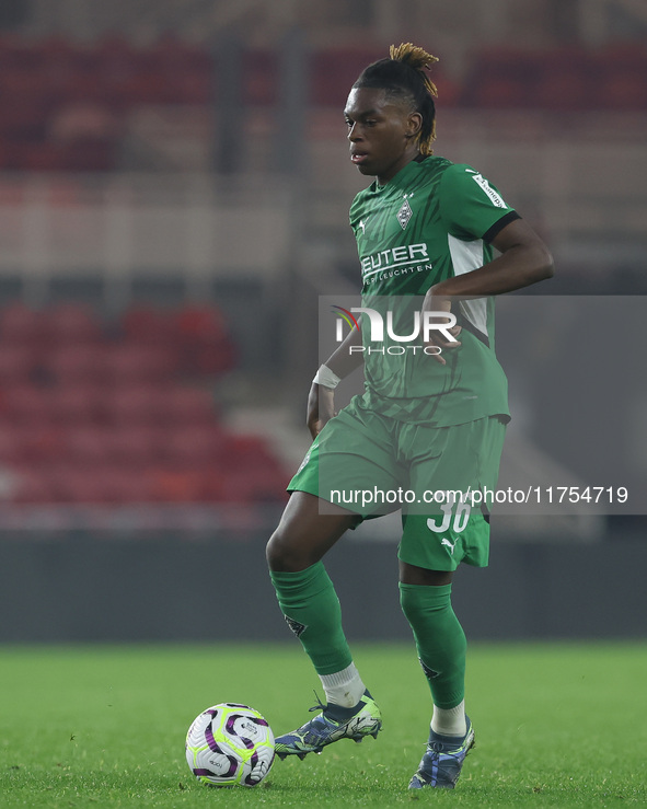 Winsley Boteli of Borussia Monchengladbach is in action during the Premier League International Cup match between Middlesbrough Under 21s an...