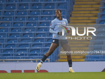 Khadija Shaw #21 of Manchester City W.F.C. celebrates her goal during the Barclays FA Women's Super League match between Manchester City and...