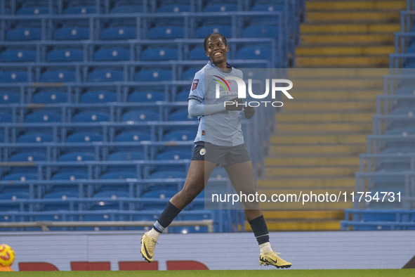 Khadija Shaw #21 of Manchester City W.F.C. celebrates her goal during the Barclays FA Women's Super League match between Manchester City and...