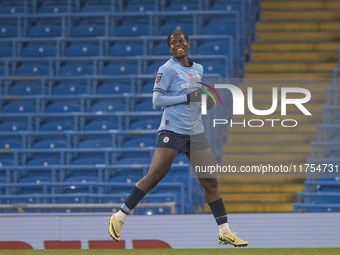 Khadija Shaw #21 of Manchester City W.F.C. celebrates her goal during the Barclays FA Women's Super League match between Manchester City and...